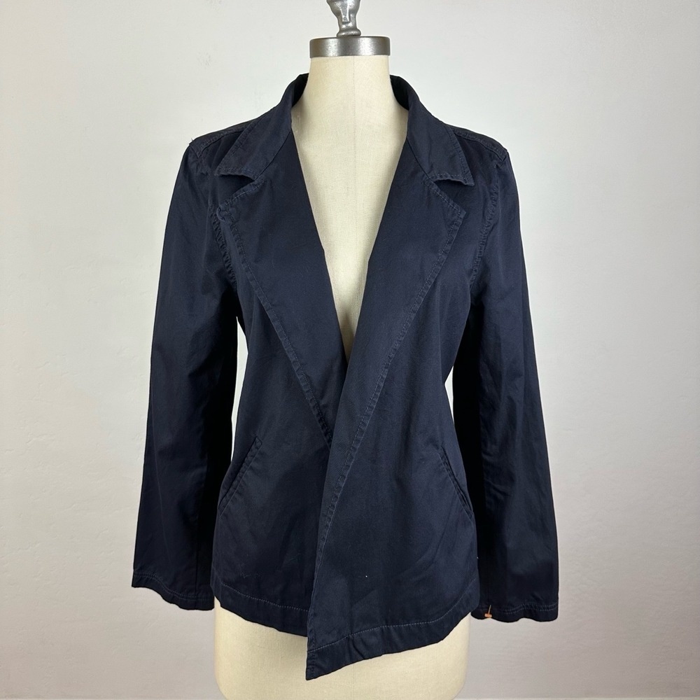Eileen Fisher Navy Open Front Notched Lapel Blazer Jacket Size Large